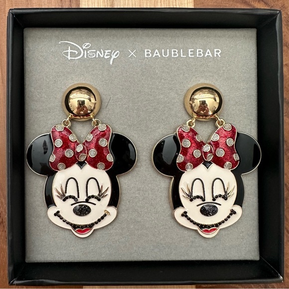 Disney BAUBLEBAR Minnie Mouse Large Black & Red Earrings New - Picture 1 of 4